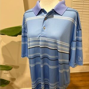PGA Tour Classic Blue Striped Polo Golf Shirt